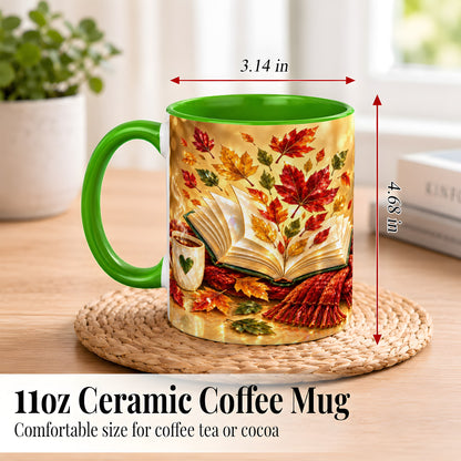 #pl[11oz|Green] Jeweled Autumn Coffee Mug, Cozy Reading Mug, Ceramic Cup