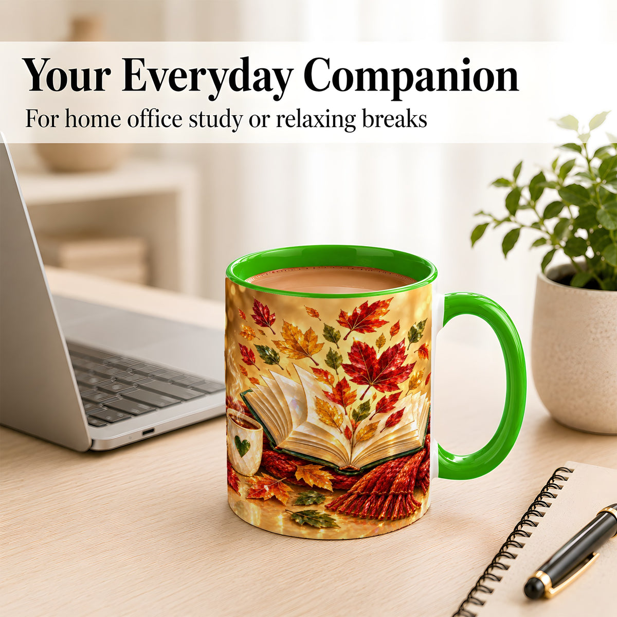 #pl[11oz|Green] Jeweled Autumn Coffee Mug, Cozy Reading Mug, Ceramic Cup