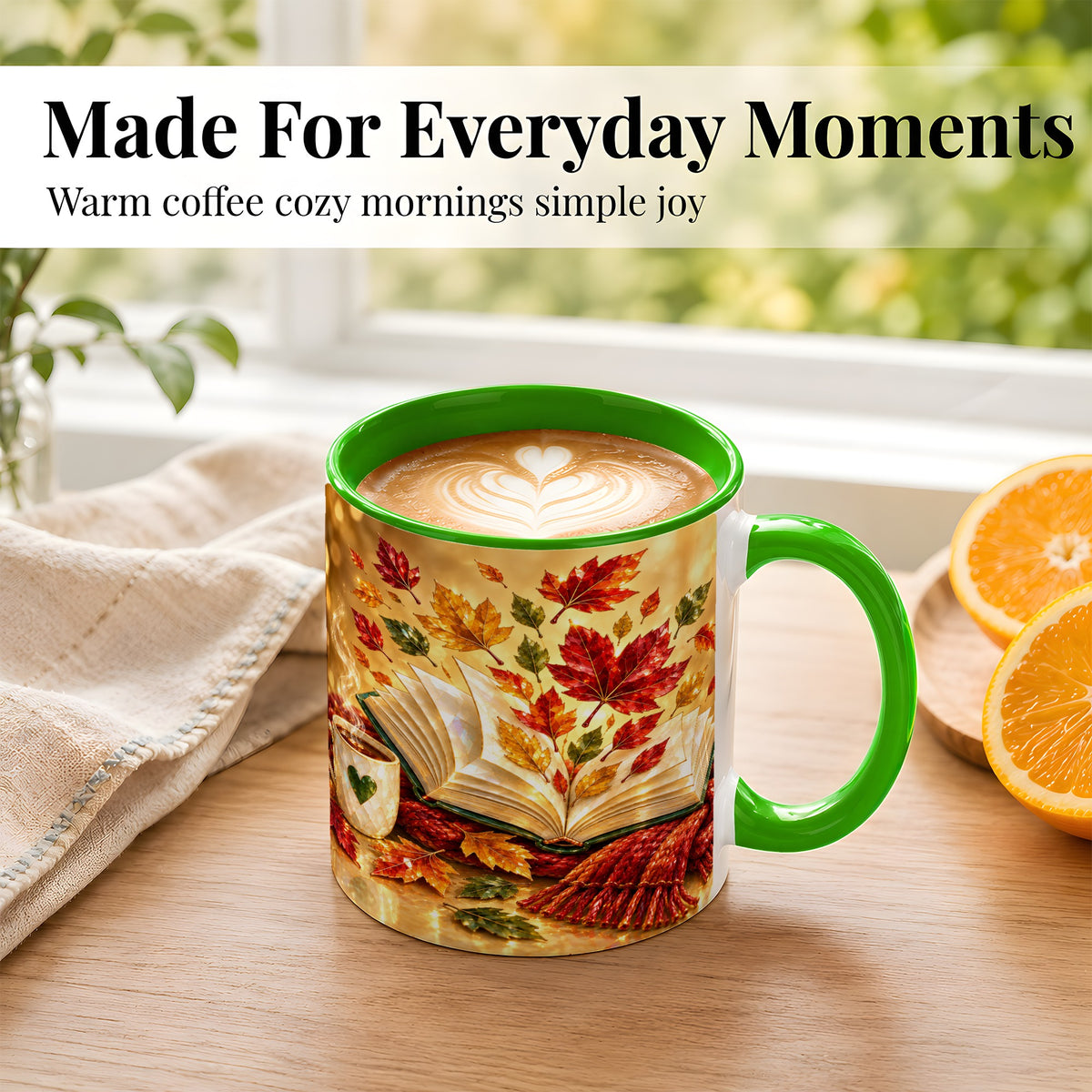 #pl[11oz|Green] Jeweled Autumn Coffee Mug, Cozy Reading Mug, Ceramic Cup