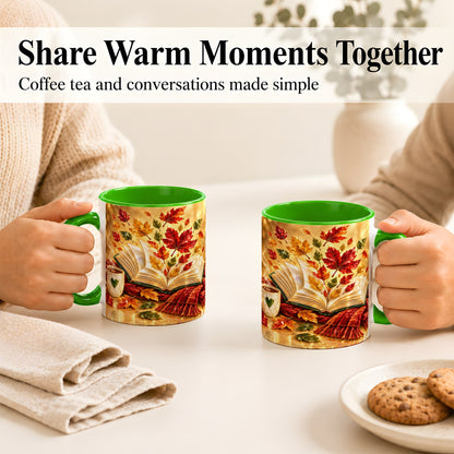 #pl[11oz|Green] Jeweled Autumn Coffee Mug, Cozy Reading Mug, Ceramic Cup