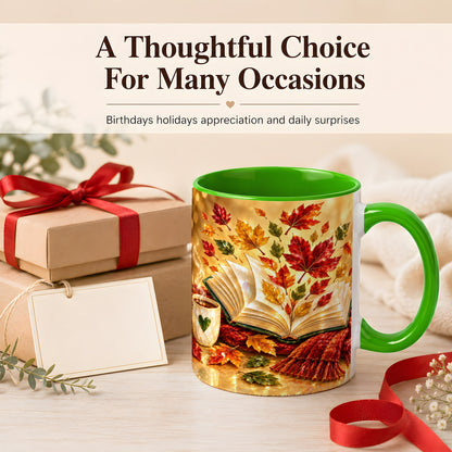 #pl[11oz|Green] Jeweled Autumn Coffee Mug, Cozy Reading Mug, Ceramic Cup