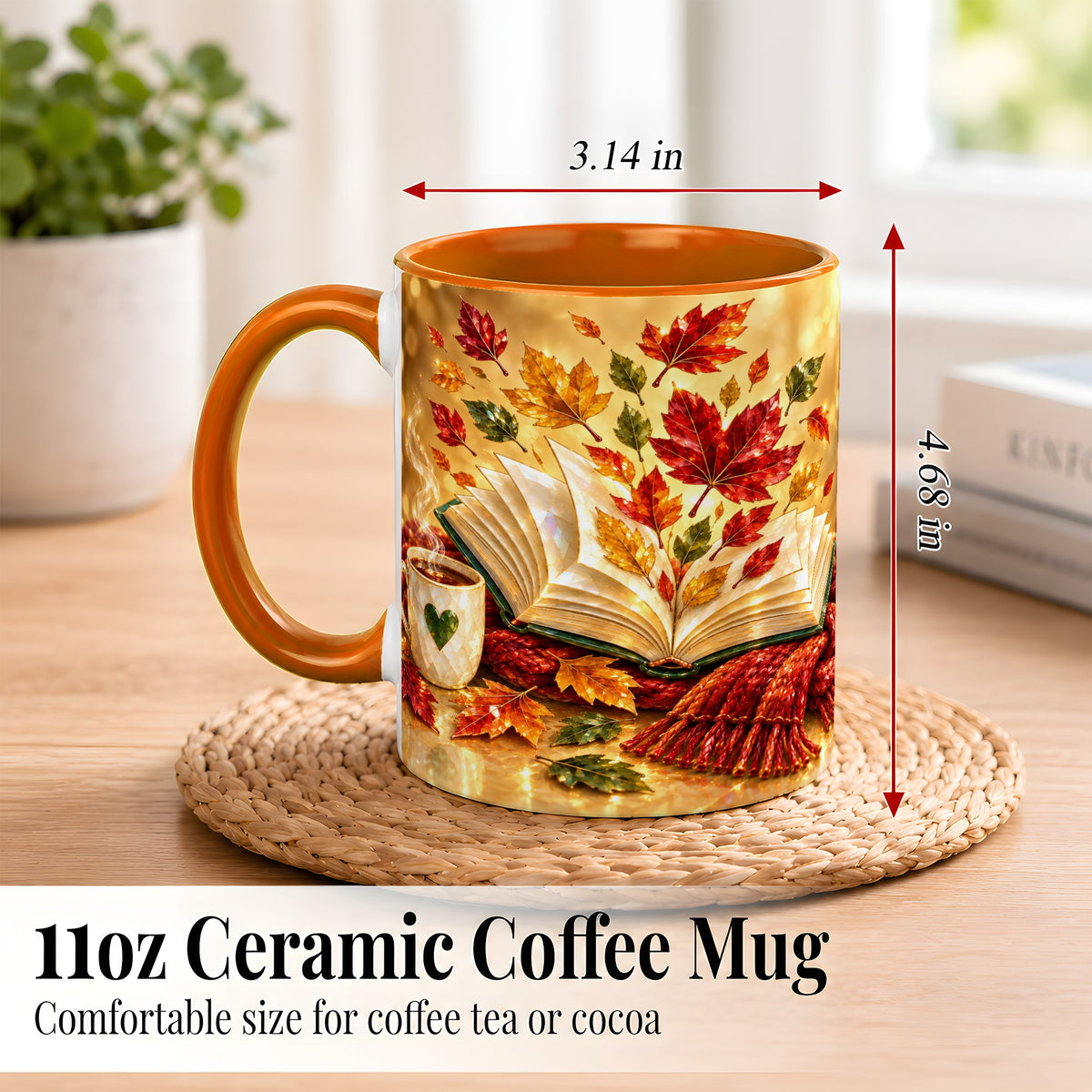 #pl[11oz|Orange] Jeweled Autumn Coffee Mug, Cozy Reading Mug, Ceramic Cup