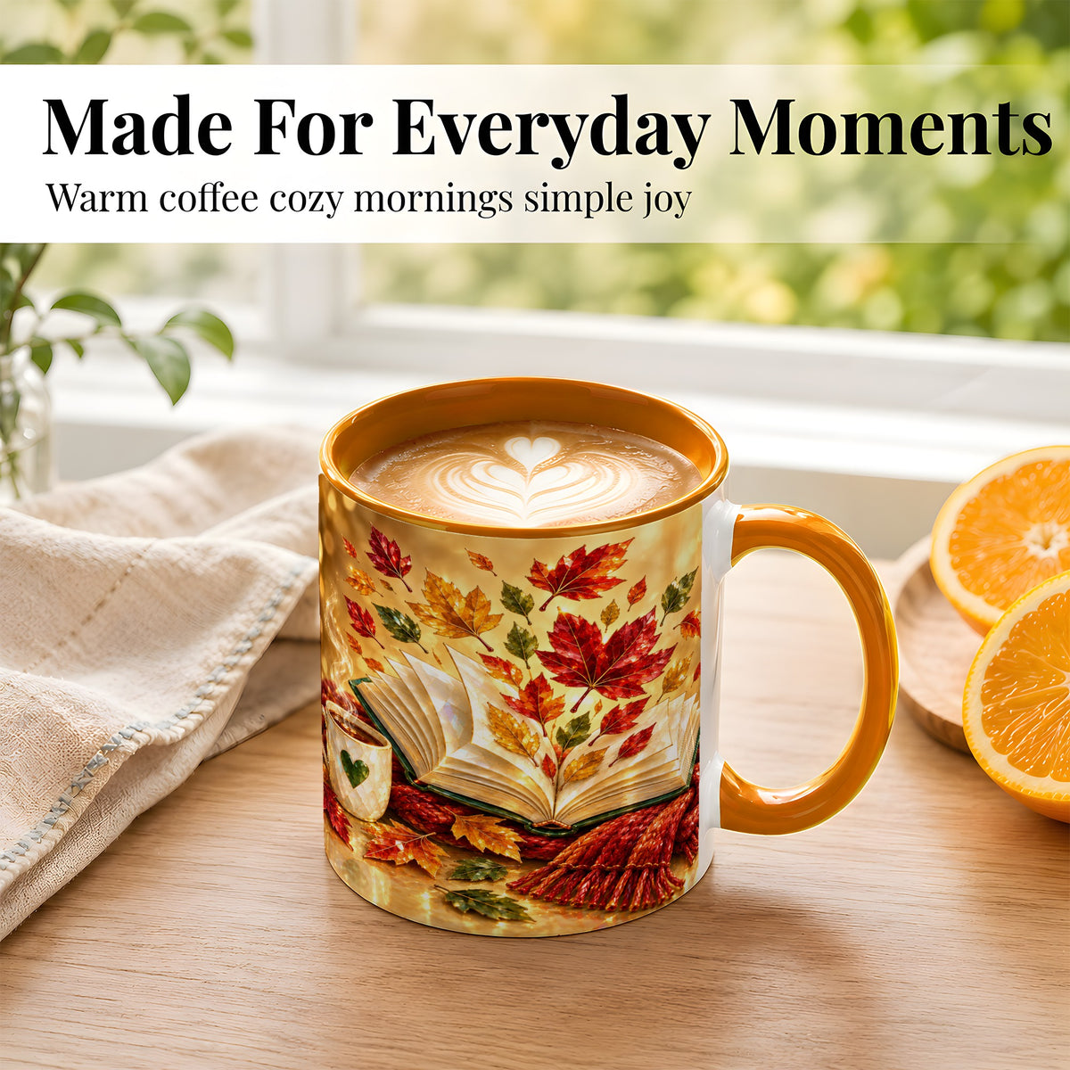 #pl[11oz|Orange] Jeweled Autumn Coffee Mug, Cozy Reading Mug, Ceramic Cup