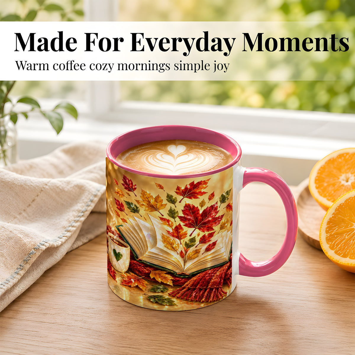 #pl[11oz|Pink] Jeweled Autumn Coffee Mug, Cozy Reading Mug, Ceramic Cup