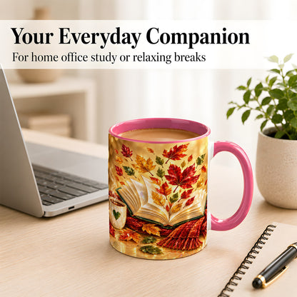 #pl[11oz|Pink] Jeweled Autumn Coffee Mug, Cozy Reading Mug, Ceramic Cup