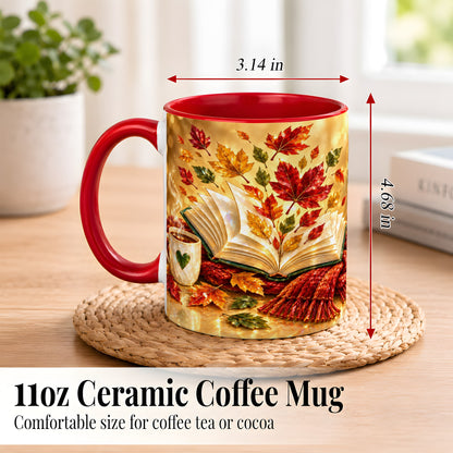 #pl[11oz|Red] Jeweled Autumn Coffee Mug, Cozy Reading Mug, Ceramic Cup