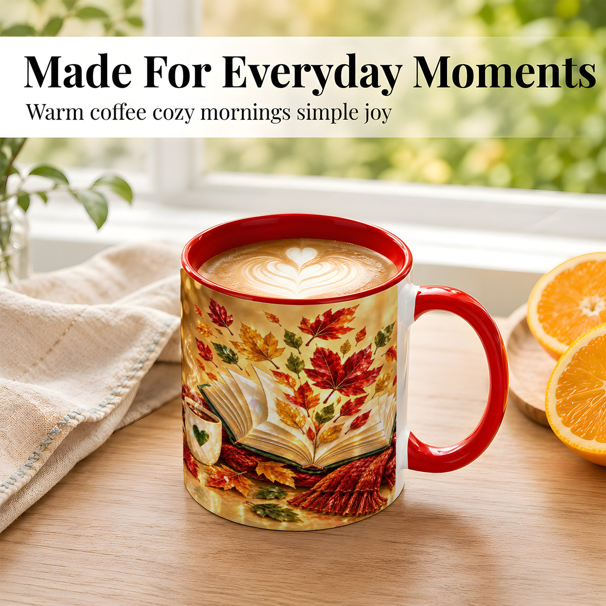 #pl[11oz|Red] Jeweled Autumn Coffee Mug, Cozy Reading Mug, Ceramic Cup
