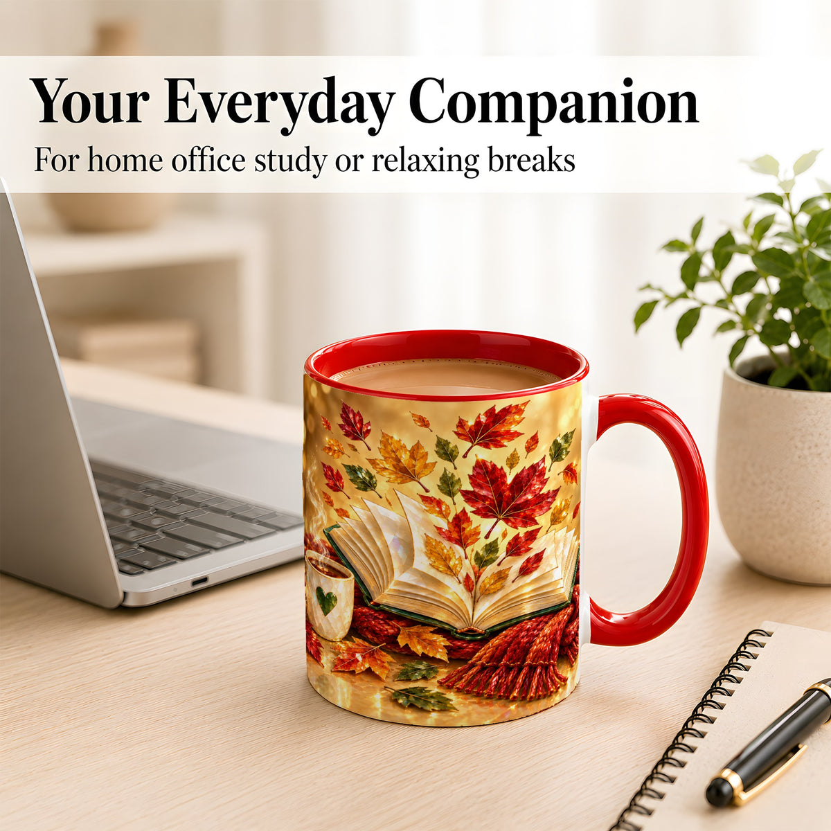 #pl[11oz|Red] Jeweled Autumn Coffee Mug, Cozy Reading Mug, Ceramic Cup