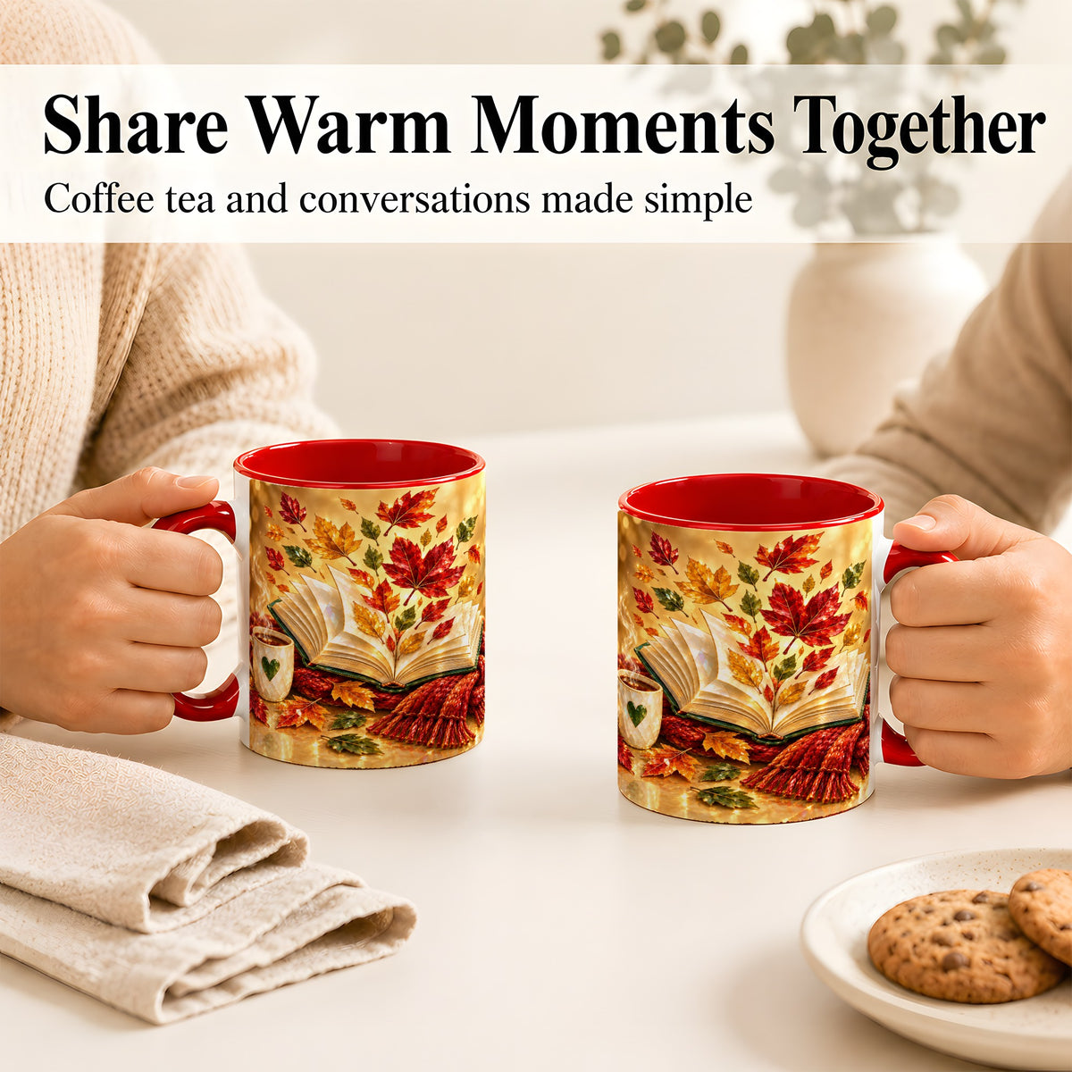 #pl[11oz|Red] Jeweled Autumn Coffee Mug, Cozy Reading Mug, Ceramic Cup