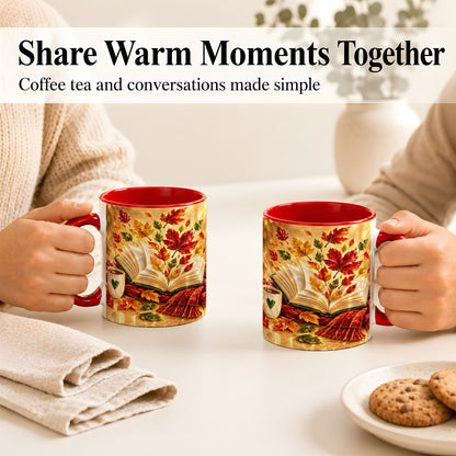 #pl[11oz|Red] Jeweled Autumn Coffee Mug, Cozy Reading Mug, Ceramic Cup