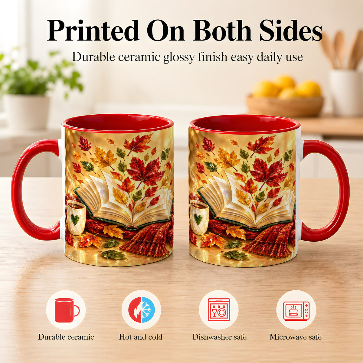 #pl[11oz|Red] Jeweled Autumn Coffee Mug, Cozy Reading Mug, Ceramic Cup