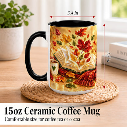 #pl[15oz|Black] Jeweled Autumn Coffee Mug, Cozy Reading Mug, Ceramic Cup