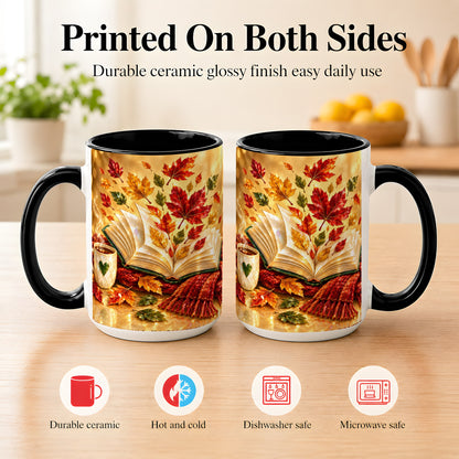 #pl[15oz|Black] Jeweled Autumn Coffee Mug, Cozy Reading Mug, Ceramic Cup