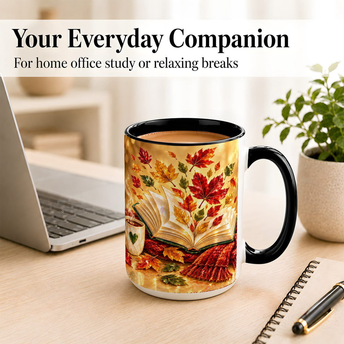 #pl[15oz|Black] Jeweled Autumn Coffee Mug, Cozy Reading Mug, Ceramic Cup