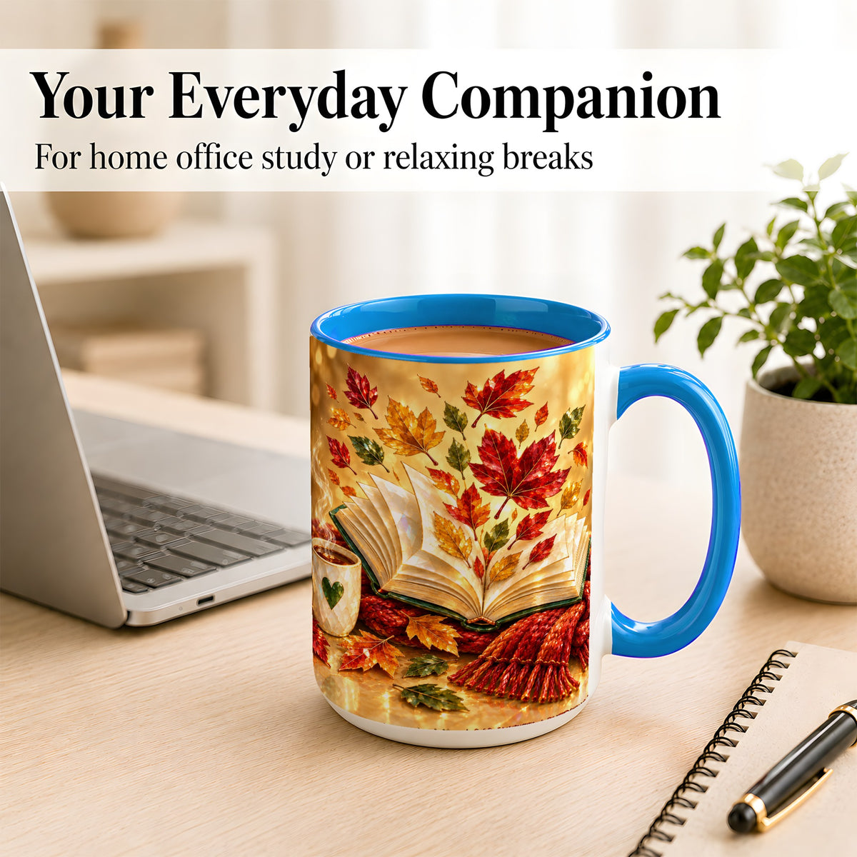 #pl[15oz|Blue] Jeweled Autumn Coffee Mug, Cozy Reading Mug, Ceramic Cup