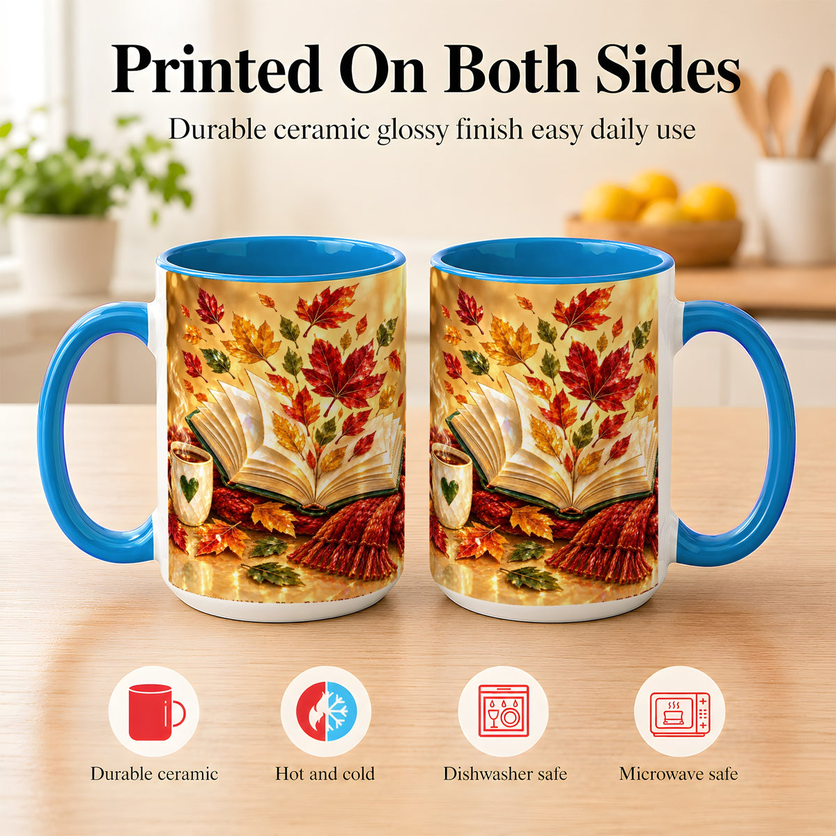 #pl[15oz|Blue] Jeweled Autumn Coffee Mug, Cozy Reading Mug, Ceramic Cup