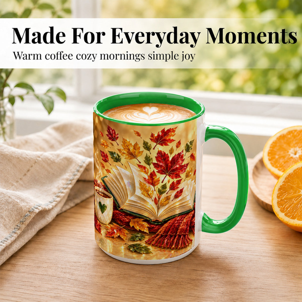 #pl[15oz|Green] Jeweled Autumn Coffee Mug, Cozy Reading Mug, Ceramic Cup