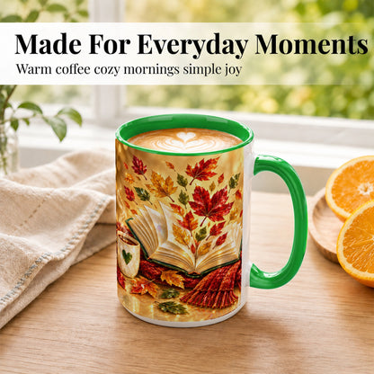 #pl[15oz|Green] Jeweled Autumn Coffee Mug, Cozy Reading Mug, Ceramic Cup