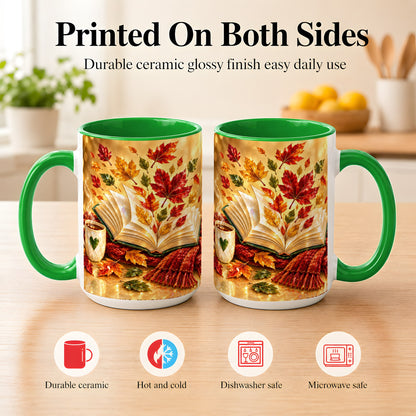 #pl[15oz|Green] Jeweled Autumn Coffee Mug, Cozy Reading Mug, Ceramic Cup