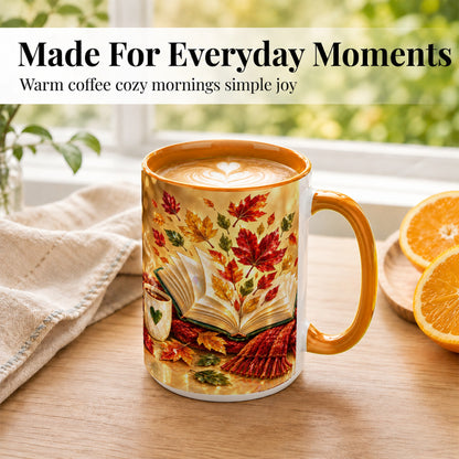 #pl[15oz|Orange] Jeweled Autumn Coffee Mug, Cozy Reading Mug, Ceramic Cup