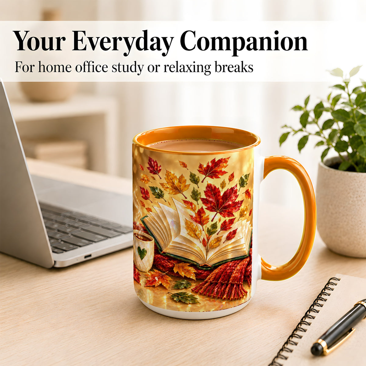#pl[15oz|Orange] Jeweled Autumn Coffee Mug, Cozy Reading Mug, Ceramic Cup