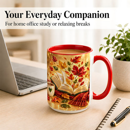#pl[15oz|Red] Jeweled Autumn Coffee Mug, Cozy Reading Mug, Ceramic Cup