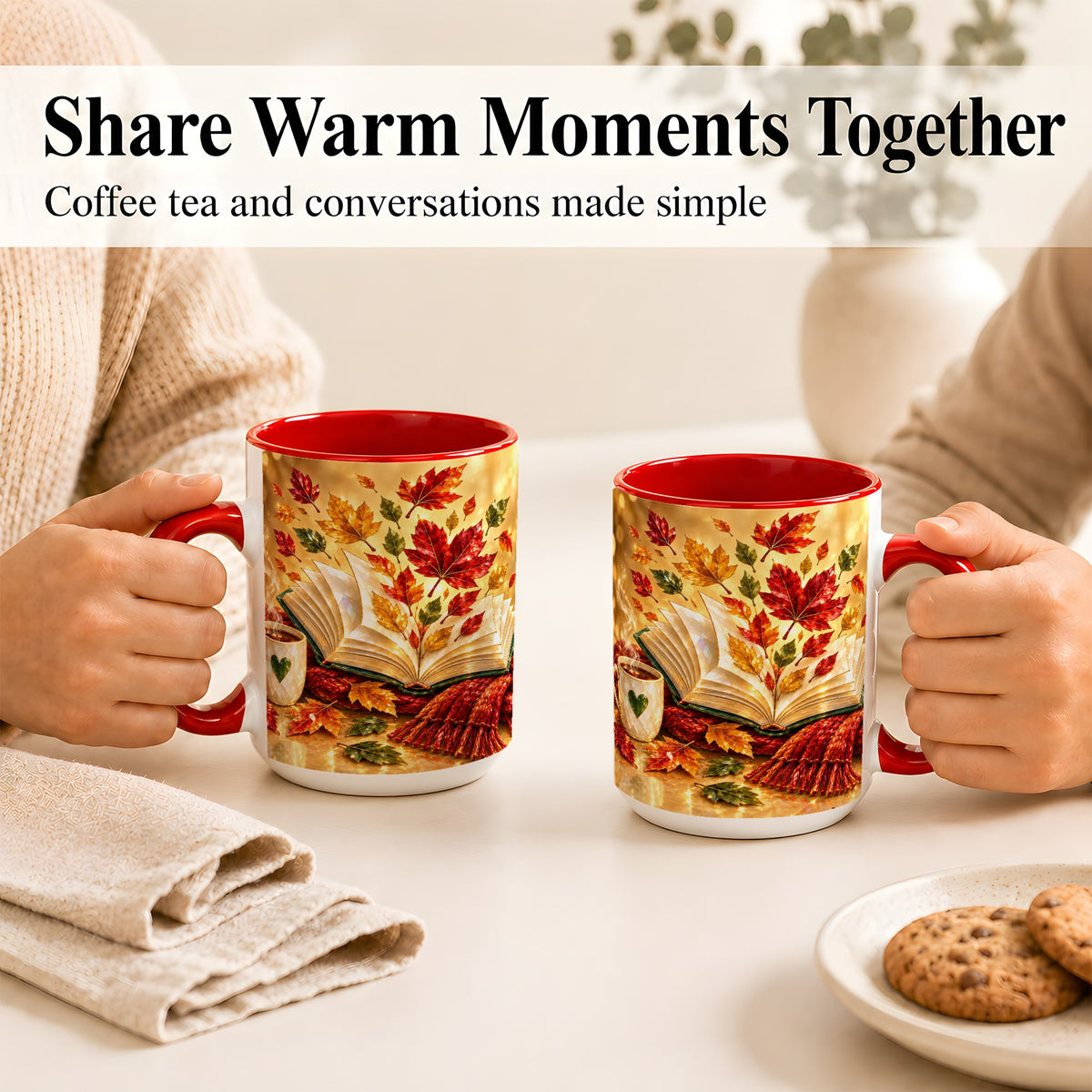 #pl[15oz|Red] Jeweled Autumn Coffee Mug, Cozy Reading Mug, Ceramic Cup