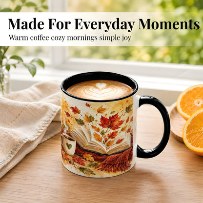 #pl[11oz|Black] Autumn Reading Coffee Mug, Cozy Book Mug, Ceramic Cup