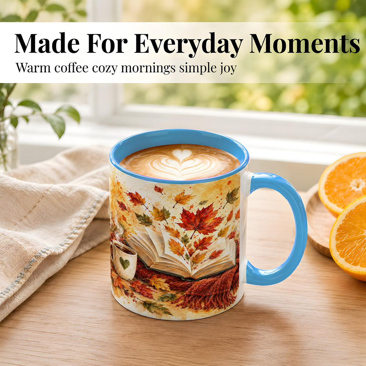 #pl[11oz|Blue] Autumn Reading Coffee Mug, Cozy Book Mug, Ceramic Cup