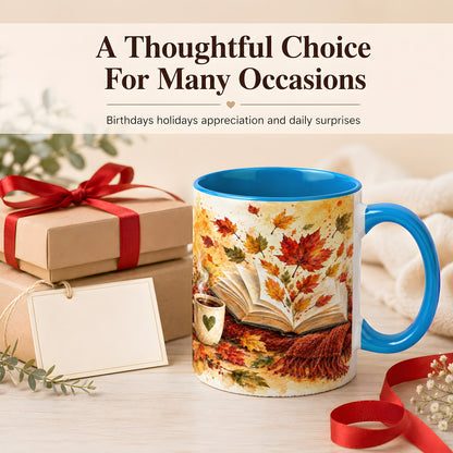 #pl[11oz|Blue] Autumn Reading Coffee Mug, Cozy Book Mug, Ceramic Cup
