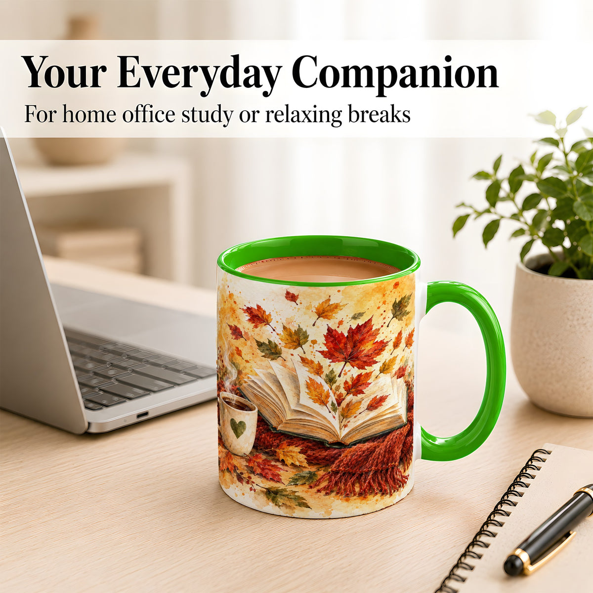 #pl[11oz|Green] Autumn Reading Coffee Mug, Cozy Book Mug, Ceramic Cup