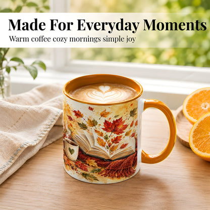 #pl[11oz|Orange] Autumn Reading Coffee Mug, Cozy Book Mug, Ceramic Cup