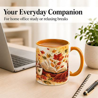 #pl[11oz|Orange] Autumn Reading Coffee Mug, Cozy Book Mug, Ceramic Cup