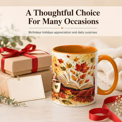 #pl[11oz|Orange] Autumn Reading Coffee Mug, Cozy Book Mug, Ceramic Cup
