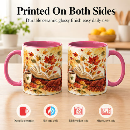 #pl[11oz|Pink] Autumn Reading Coffee Mug, Cozy Book Mug, Ceramic Cup