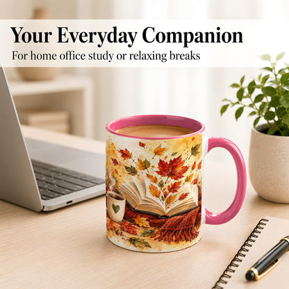 #pl[11oz|Pink] Autumn Reading Coffee Mug, Cozy Book Mug, Ceramic Cup