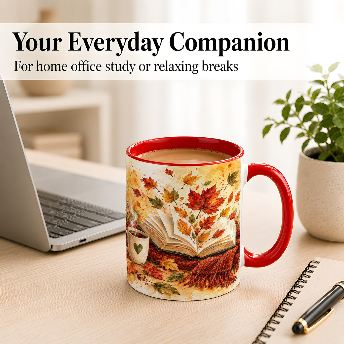 #pl[11oz|Red] Autumn Reading Coffee Mug, Cozy Book Mug, Ceramic Cup