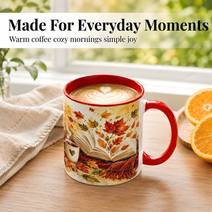 #pl[11oz|Red] Autumn Reading Coffee Mug, Cozy Book Mug, Ceramic Cup