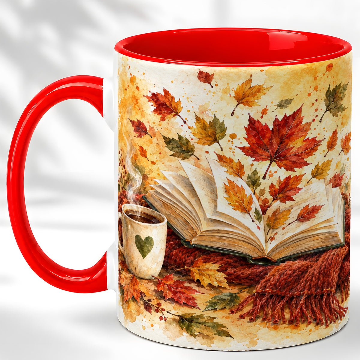 Autumn Reading Coffee Mug, Cozy Book Mug, Ceramic Cup