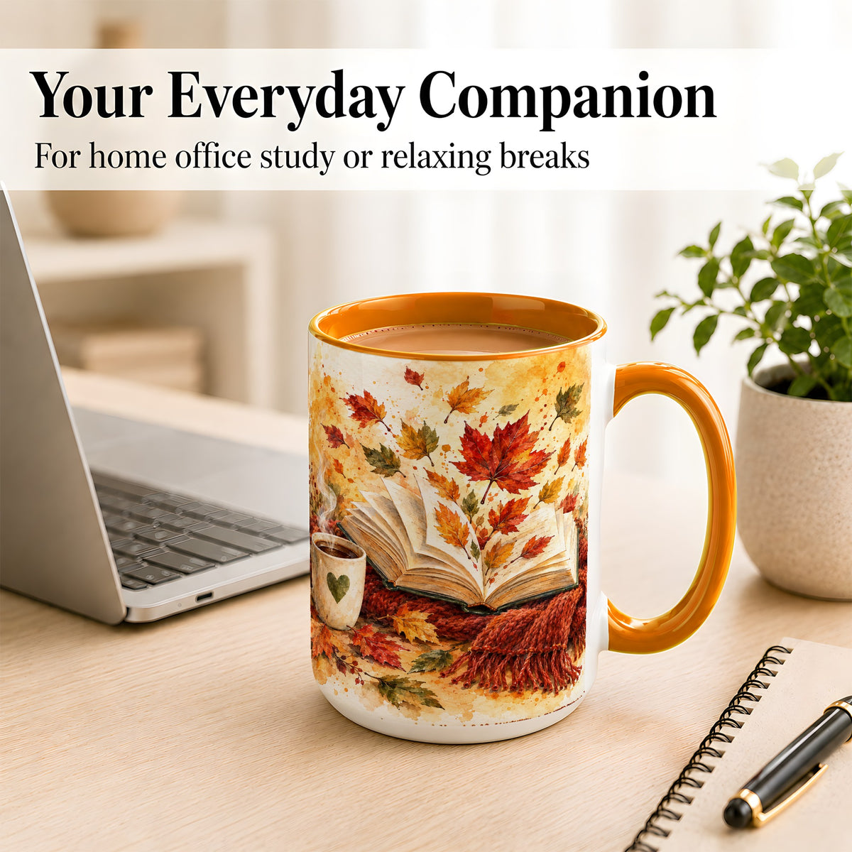 #pl[15oz|Orange] Autumn Reading Coffee Mug, Cozy Book Mug, Ceramic Cup