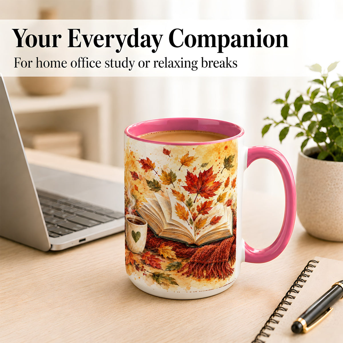 #pl[15oz|Pink] Autumn Reading Coffee Mug, Cozy Book Mug, Ceramic Cup