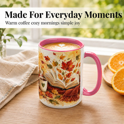 #pl[15oz|Pink] Autumn Reading Coffee Mug, Cozy Book Mug, Ceramic Cup
