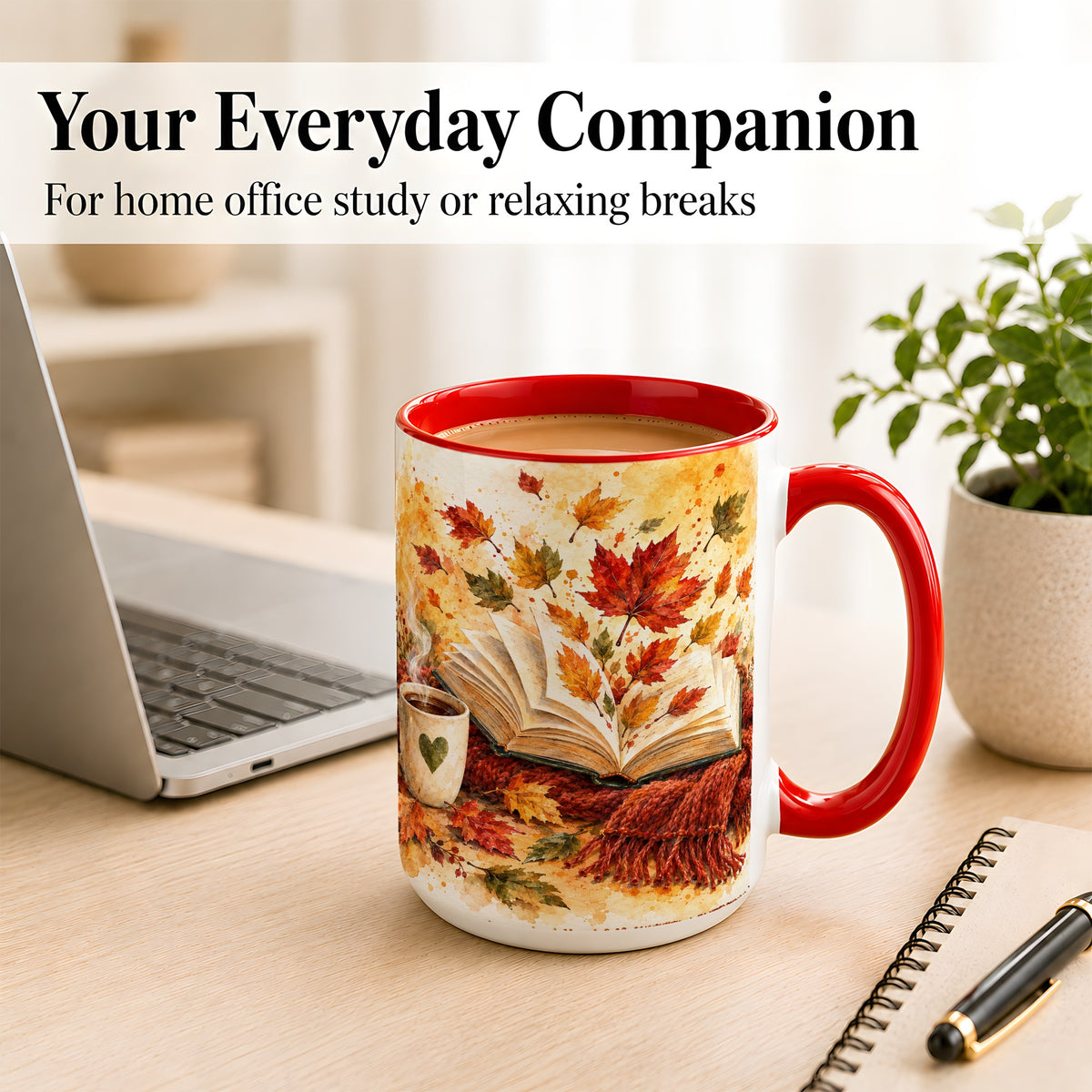 #pl[15oz|Red] Autumn Reading Coffee Mug, Cozy Book Mug, Ceramic Cup
