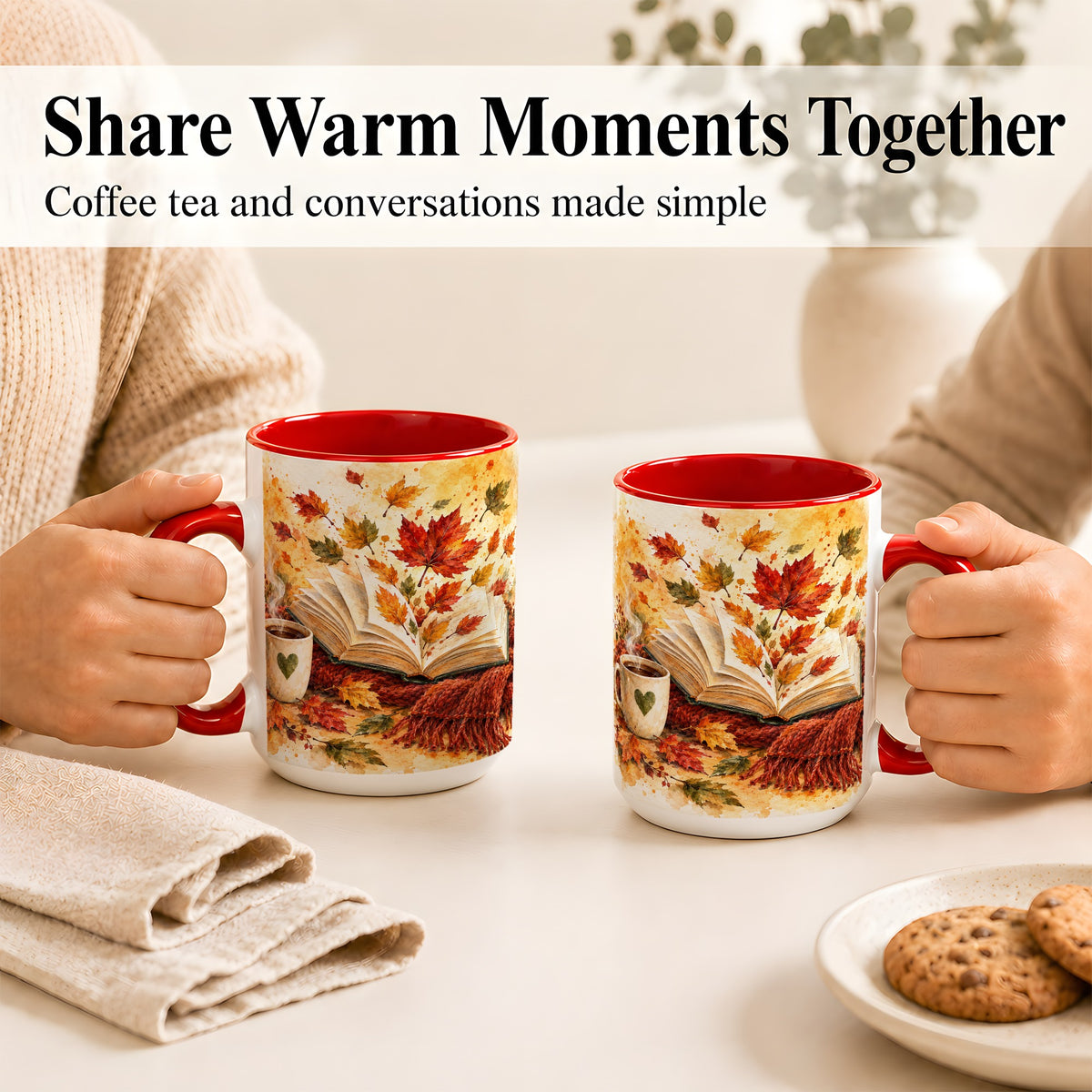 #pl[15oz|Red] Autumn Reading Coffee Mug, Cozy Book Mug, Ceramic Cup