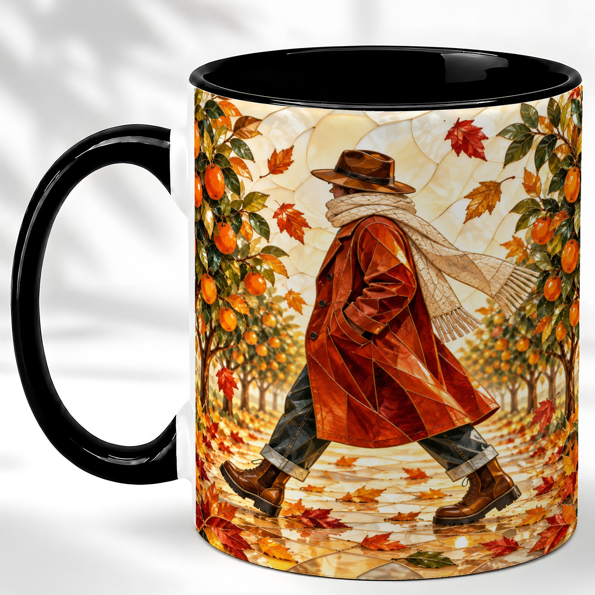 #pl[11oz|Black] Stained Glass Orchard Coffee Mug, Citrus Walk Mug, Ceramic Cup