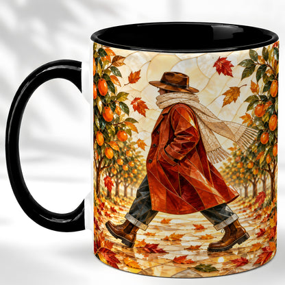 #pl[11oz|Black] Stained Glass Orchard Coffee Mug, Citrus Walk Mug, Ceramic Cup