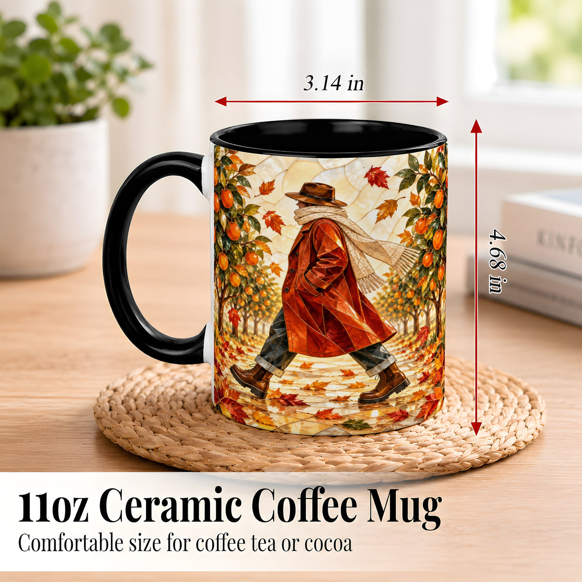 #pl[11oz|Black] Stained Glass Orchard Coffee Mug, Citrus Walk Mug, Ceramic Cup