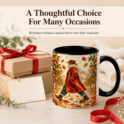 #pl[11oz|Black] Stained Glass Orchard Coffee Mug, Citrus Walk Mug, Ceramic Cup
