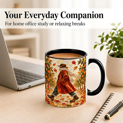 #pl[11oz|Black] Stained Glass Orchard Coffee Mug, Citrus Walk Mug, Ceramic Cup