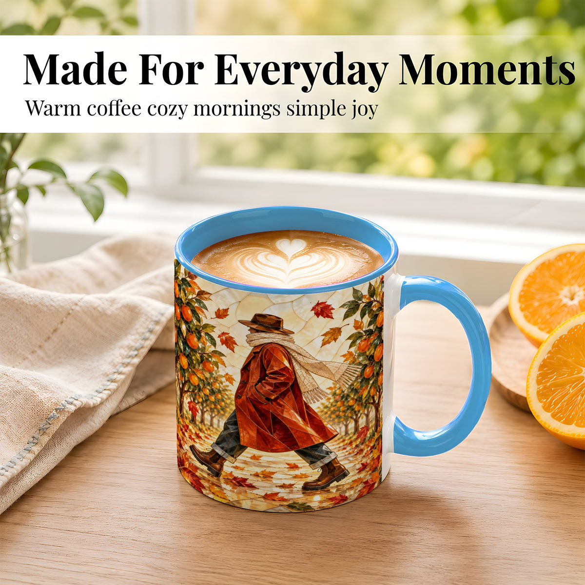 #pl[11oz|Blue] Stained Glass Orchard Coffee Mug, Citrus Walk Mug, Ceramic Cup